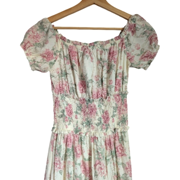 Trixxi Floral Maxi Dress Size Small - Pink Rose Print Off Shoulder Boho Dress NW - Picture 4 of 12